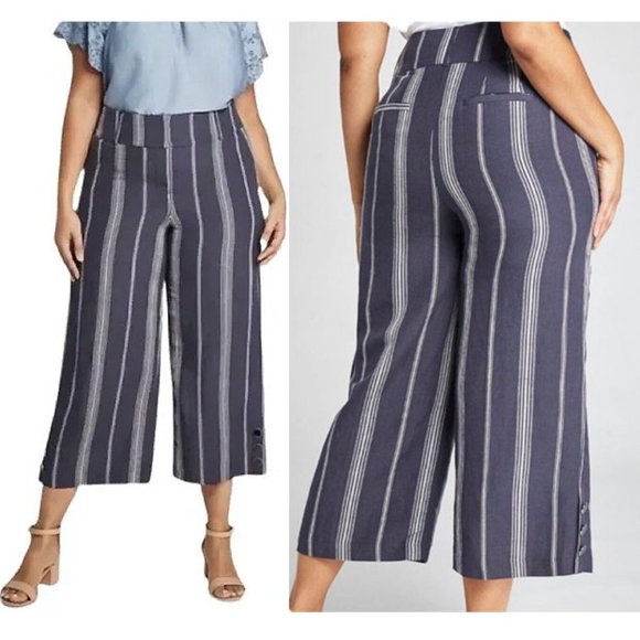 Lane Bryant Pants - Lane Bryant Womens The Laney Wide Leg Crop Linen Blend Stripe Pants  28 NWT